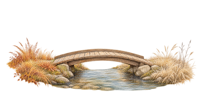 小川にかかる橋の絵